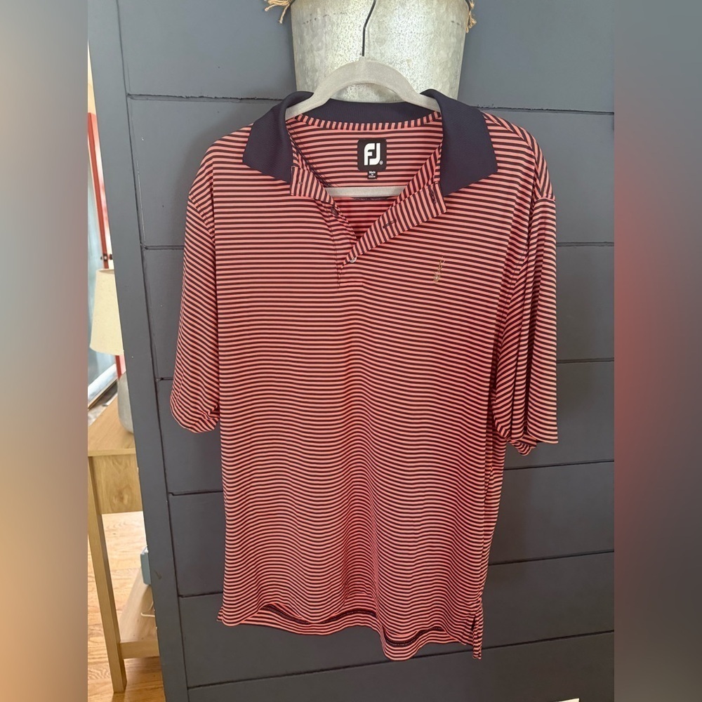 FootJoy Men's peach navy striped golf polo medium